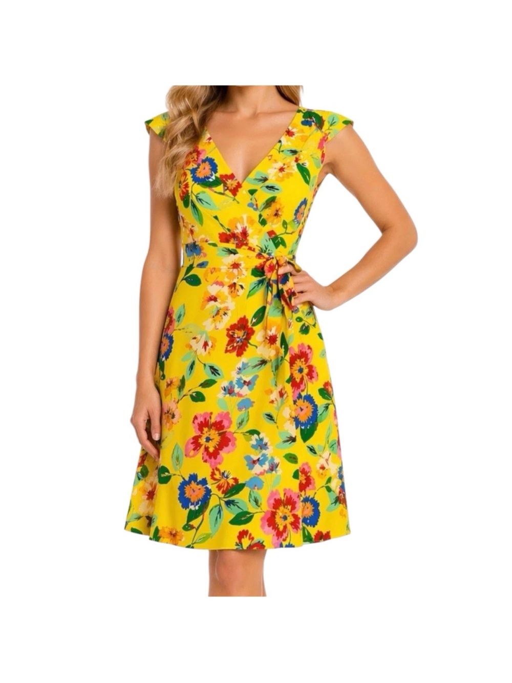 Kate Spade Womens Cathleen Silk Wrap Dress Size 00 Yellow Floral Brunch Designer